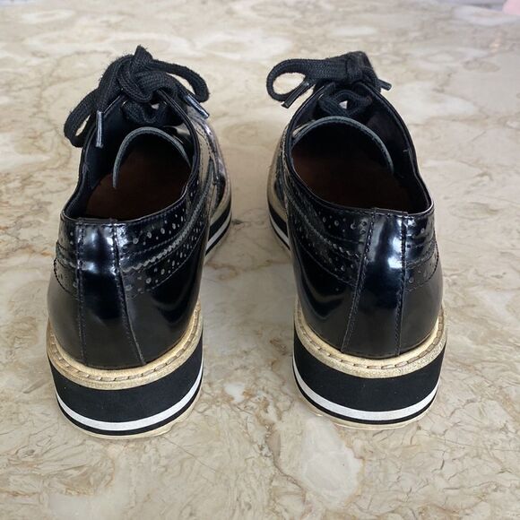 Prada Black Brogue Leather Wingtip Platform Oxford Shoes - Picture 8 of 14